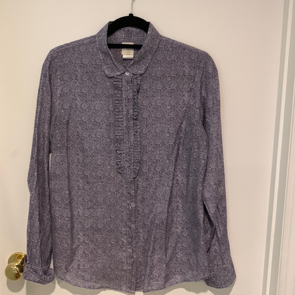 J. Crew - The Perfect Shirt. Cotton/silk blend. Blue and white. Size 8.